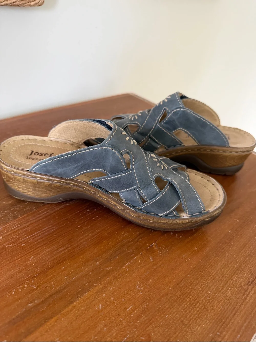 Josef Seibel Slate Blue Leather Cutout Sandals
